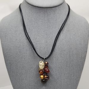 5 for $25! Stone Pearl Cluster Pendant Black Cord Necklace